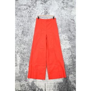 Anthropologie Red Cotton High Rise Pleated Wide Leg Trouser Pants Size 8